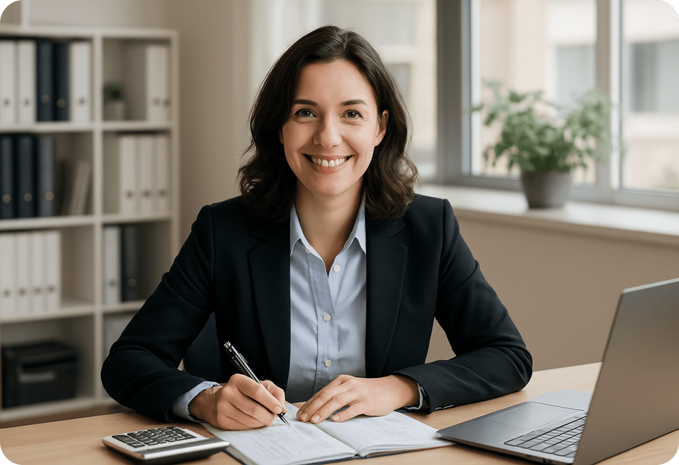 woman smiling writing on notebook